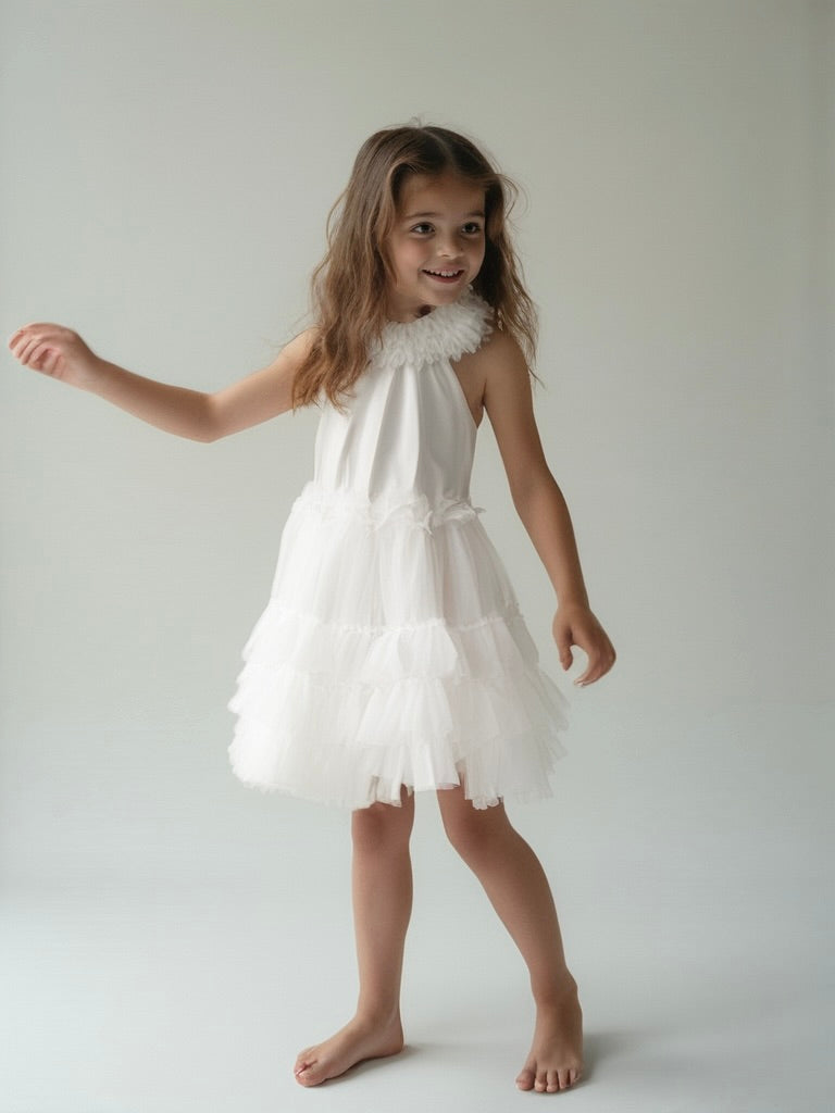 VESTIDO DE DANZA DE CHIFÓN CON VOLANTES DOLLY blanco roto