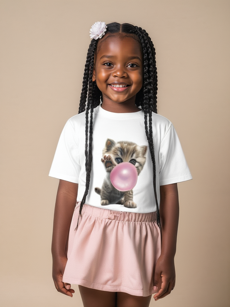 Pink Please! Bubblegum and a Kitten Kids All-Over Print Tee