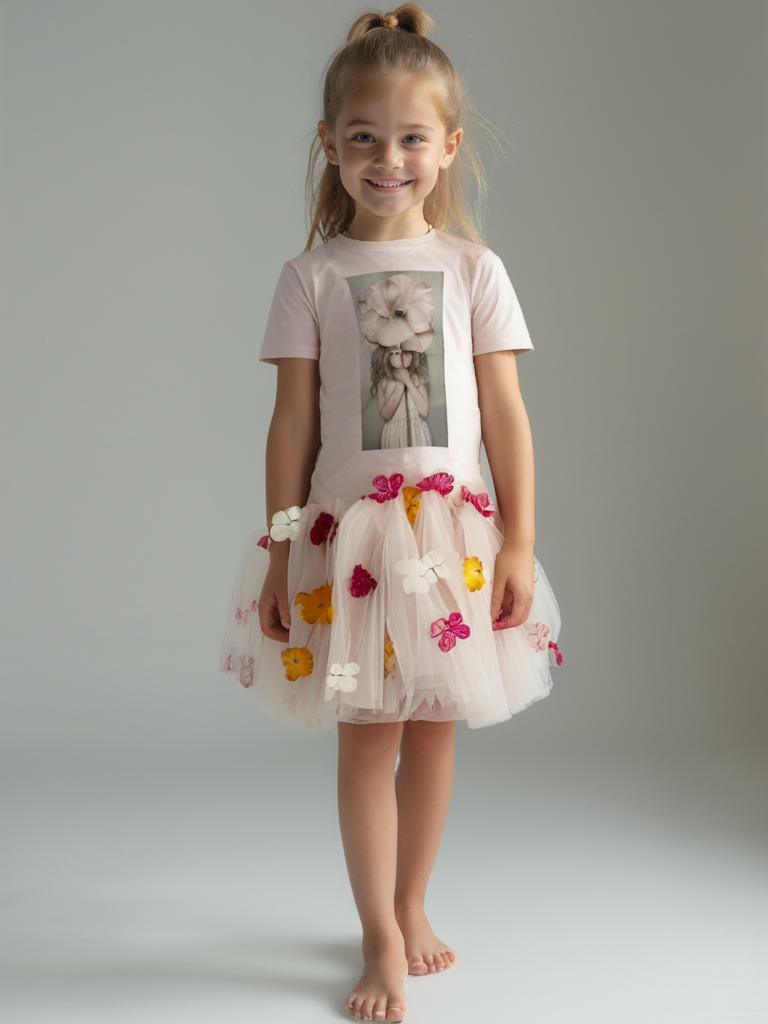 DOLLY POTPOURRI FLOWER GIRL PINK Kids  All-Over Print Tee