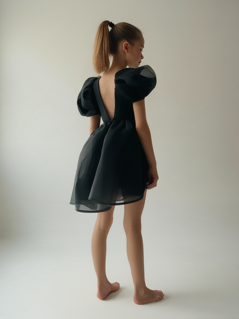 DOLLY V-BACK PUFF SLEEVE ORGANZA TUTU DRESS black