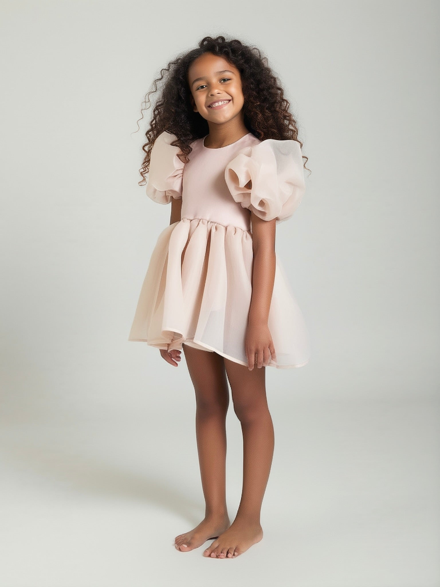 DOLLY V-BACK PUFF SLEEVE ORGANZA TUTU DRESS ballet slipper pink