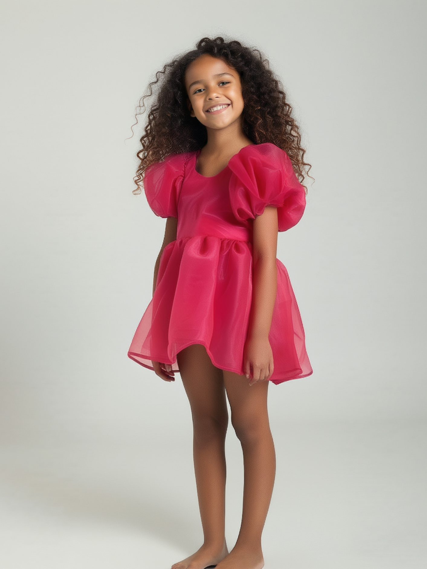 DOLLY V-BACK PUFF SLEEVE ORGANZA TUTU DRESS red