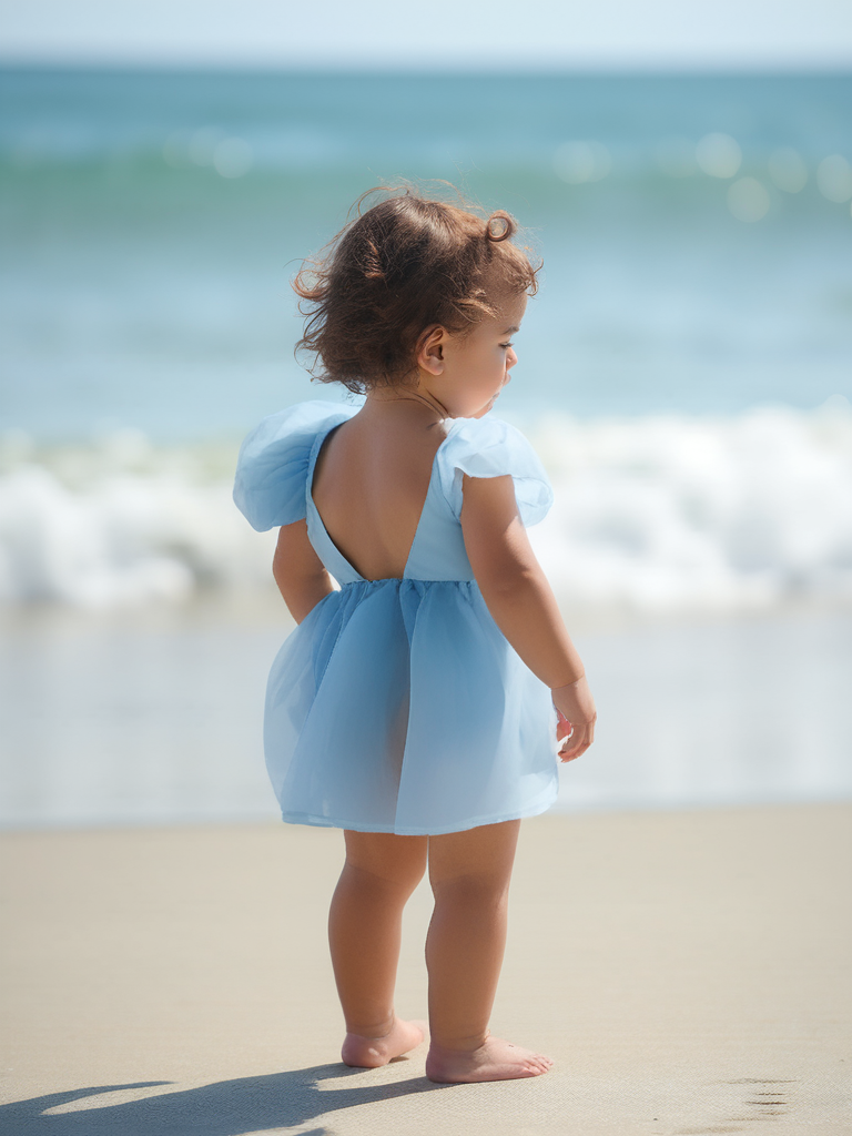 DOLLY V-BACK PUFF SLEEVE ORGANZA TUTU DRESS light blue
