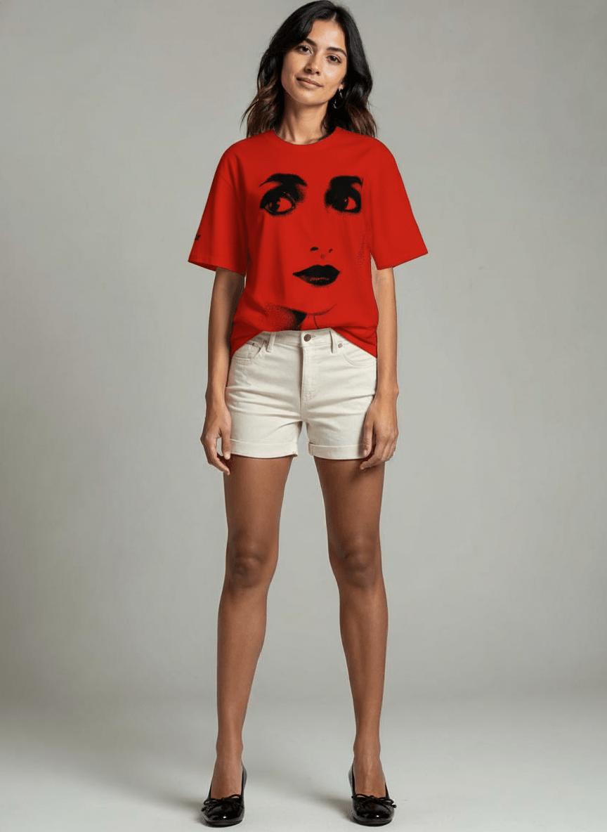 DOLLY Face Red Black Crewneck Short Sleeve