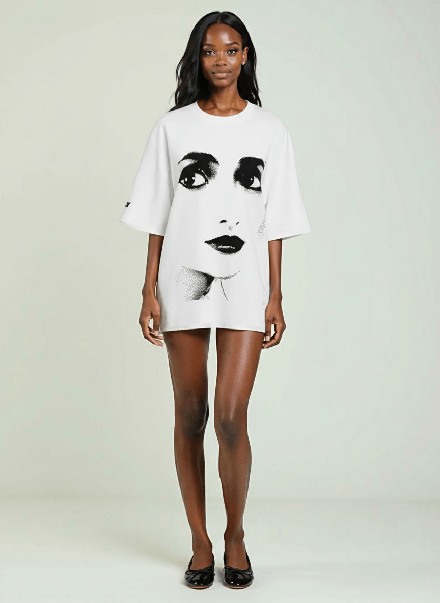 DOLLY Face White Black Crewneck Short Sleeve
