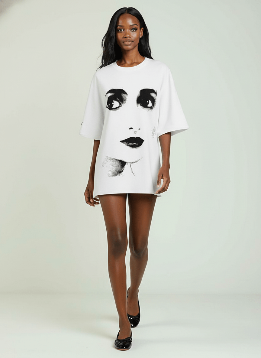 DOLLY Face White Black Crewneck Short Sleeve