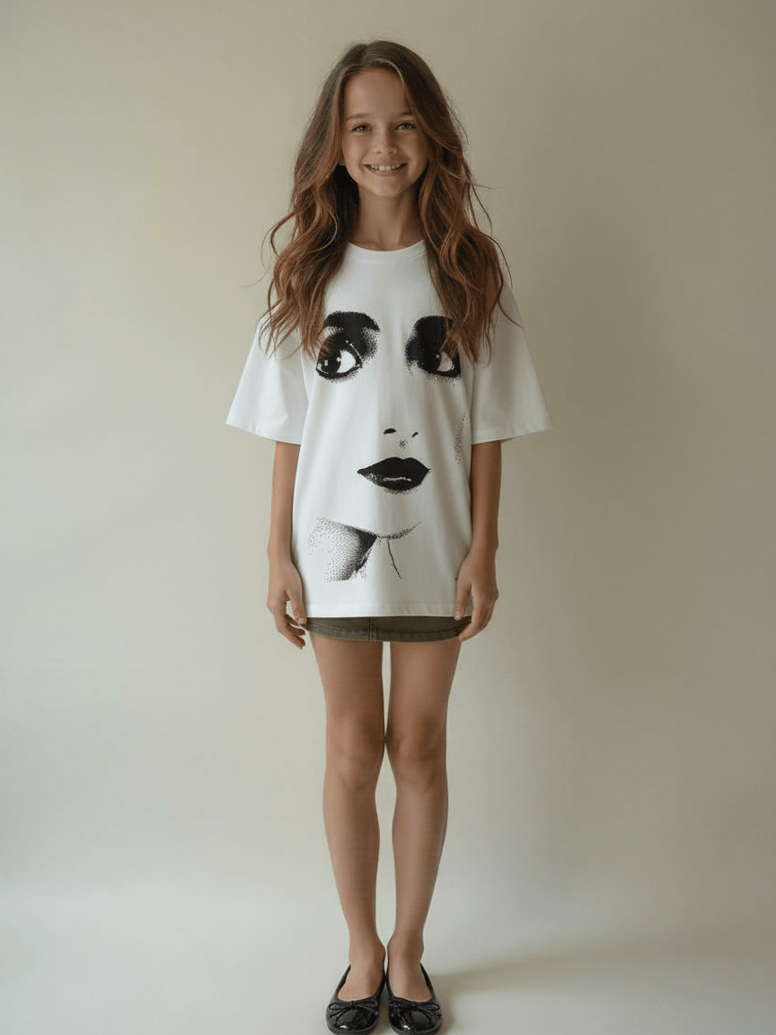 DOLLY Face White Black Crewneck Short Sleeve