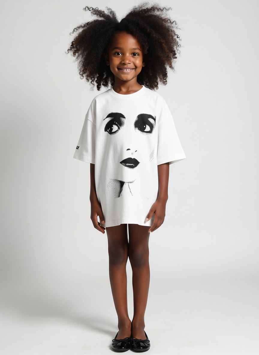 DOLLY Face White Black Crewneck Short Sleeve