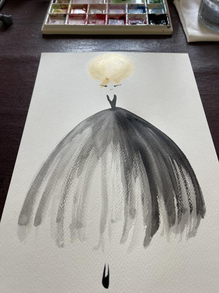 DOLLY Sunny Black Tutu Dress Watercolor Art Print