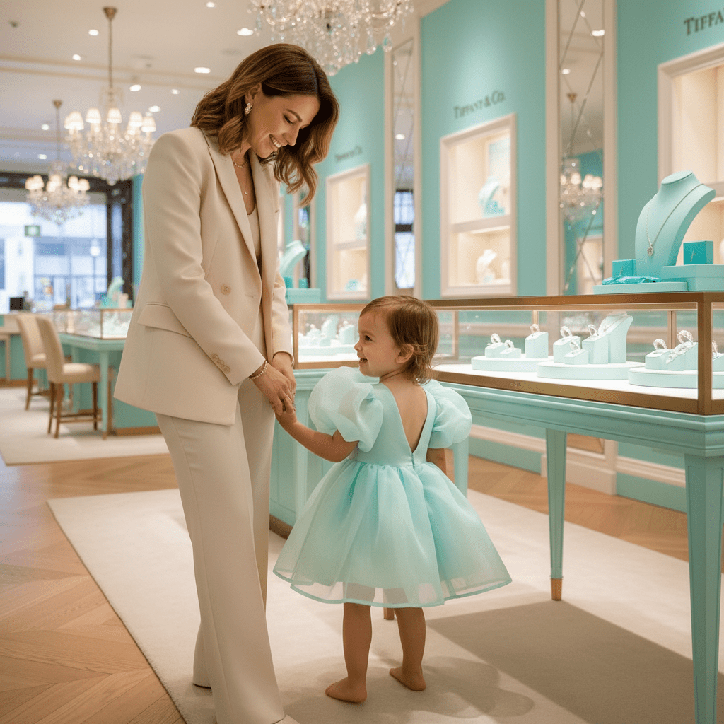 Woman and child in a Tiffany & Co. store