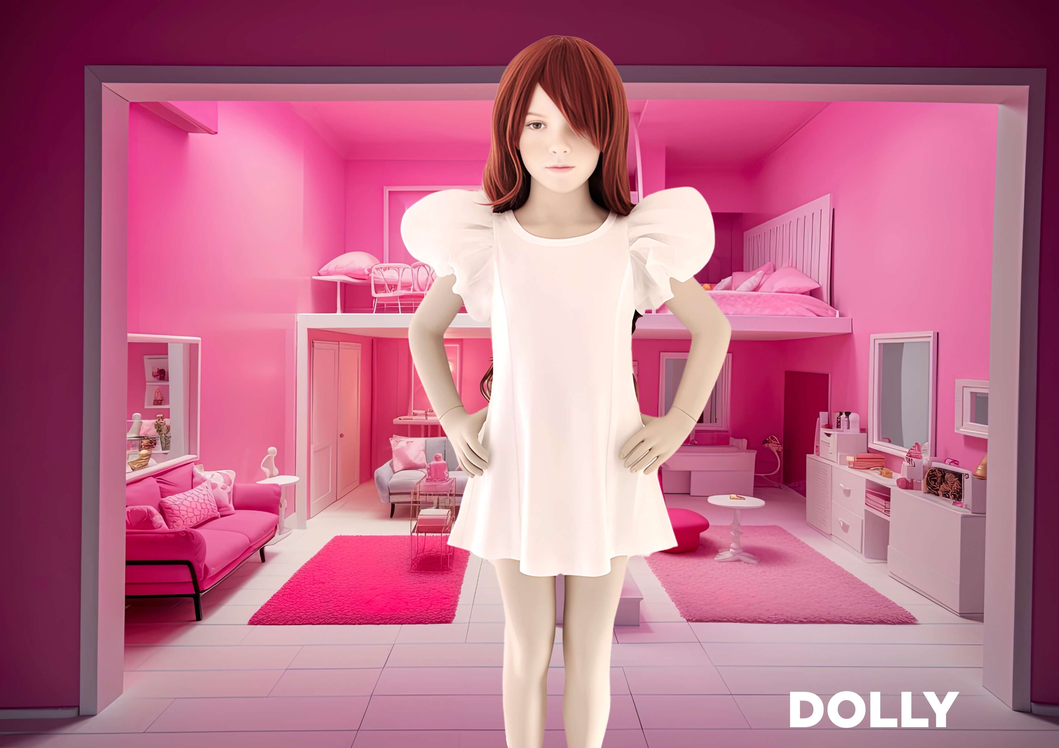 DOLLY WORLD SHORT PUFF SLEEVE ORGANZA DRESS WITH COTTON BODY white