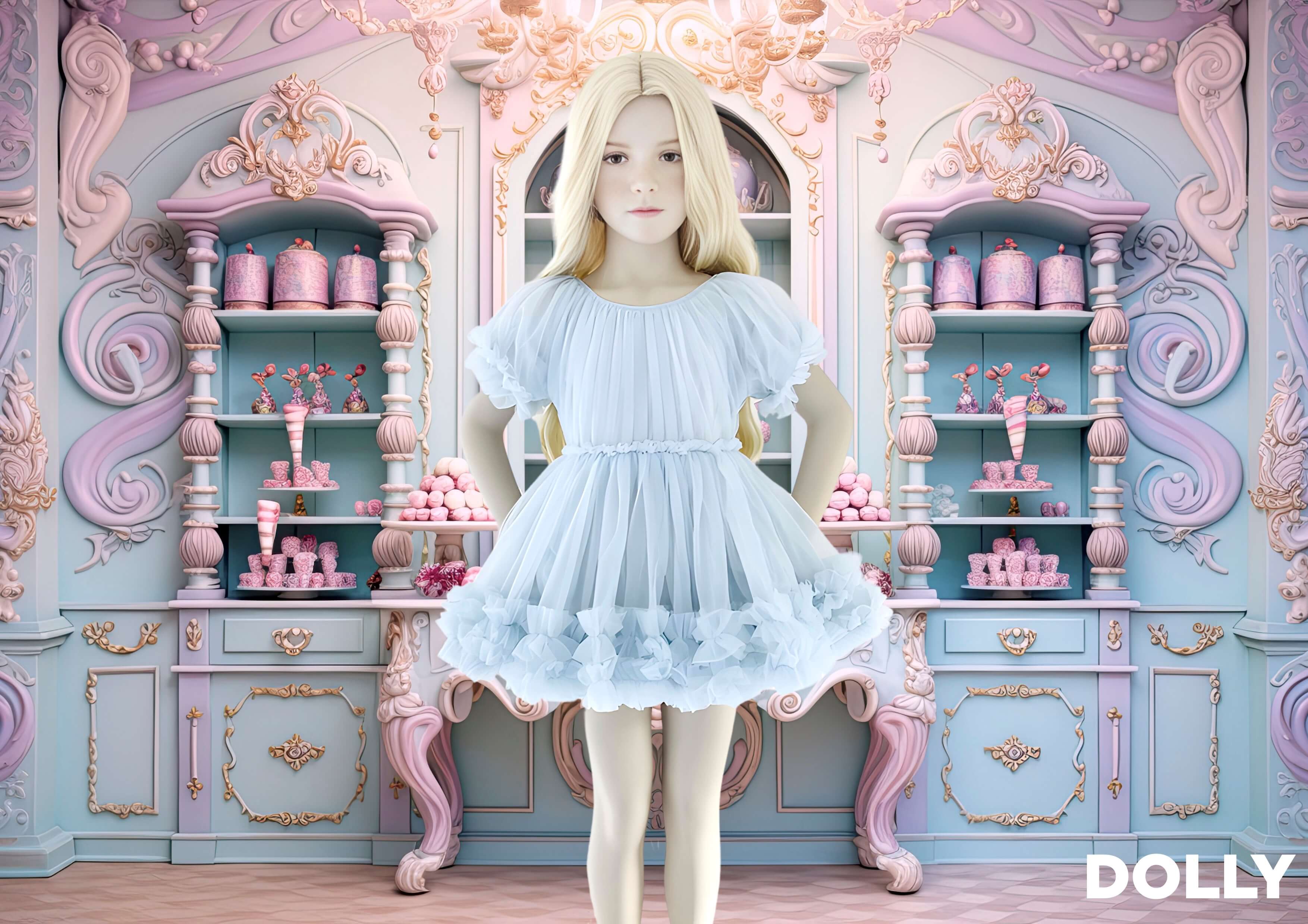 DOLLY by Le Petit Tom ® FRILLY DRESS light blue