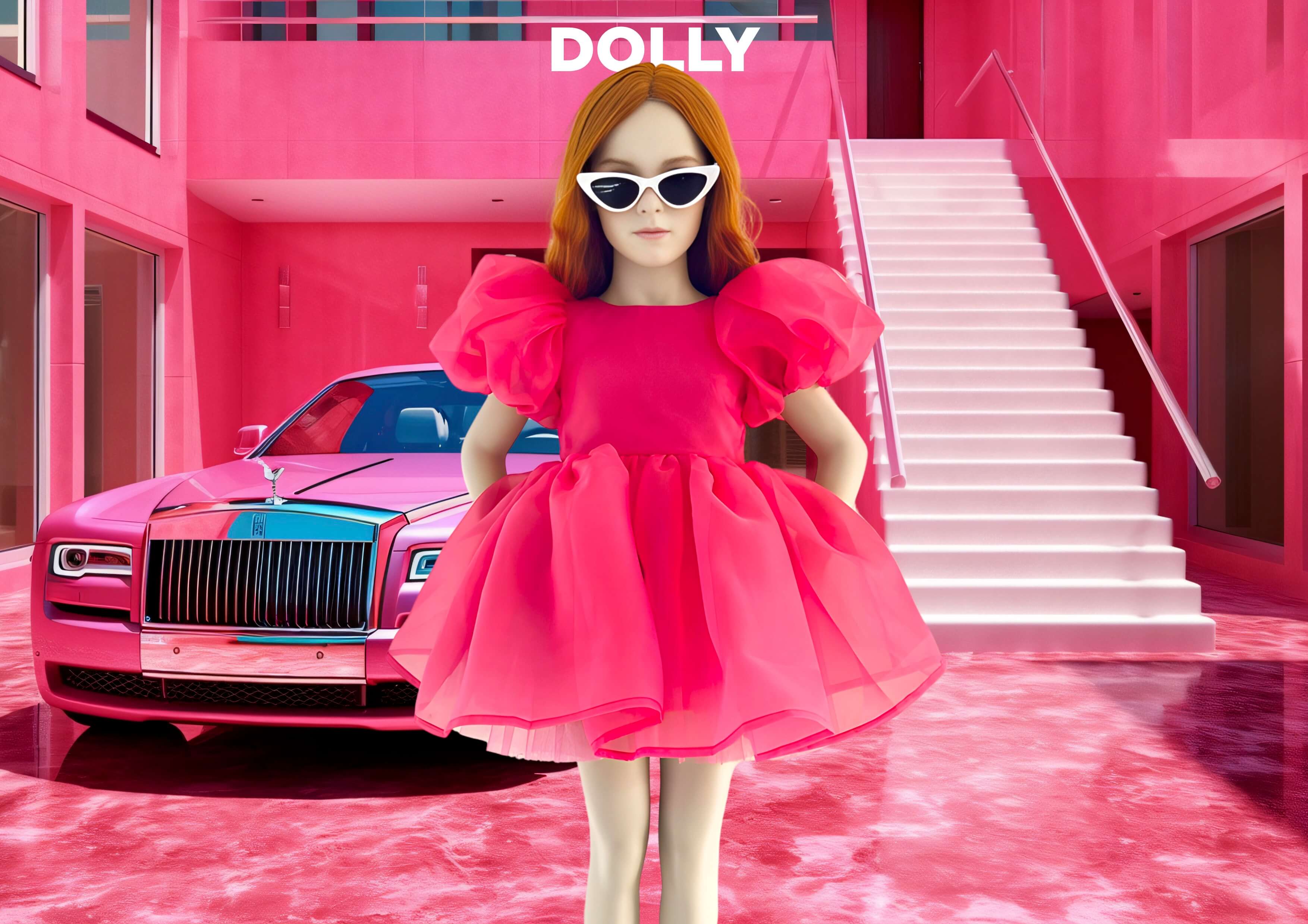 DOLLY V-BACK PUFF SLEEVE ORGANZA TUTU DRESS barbiepink