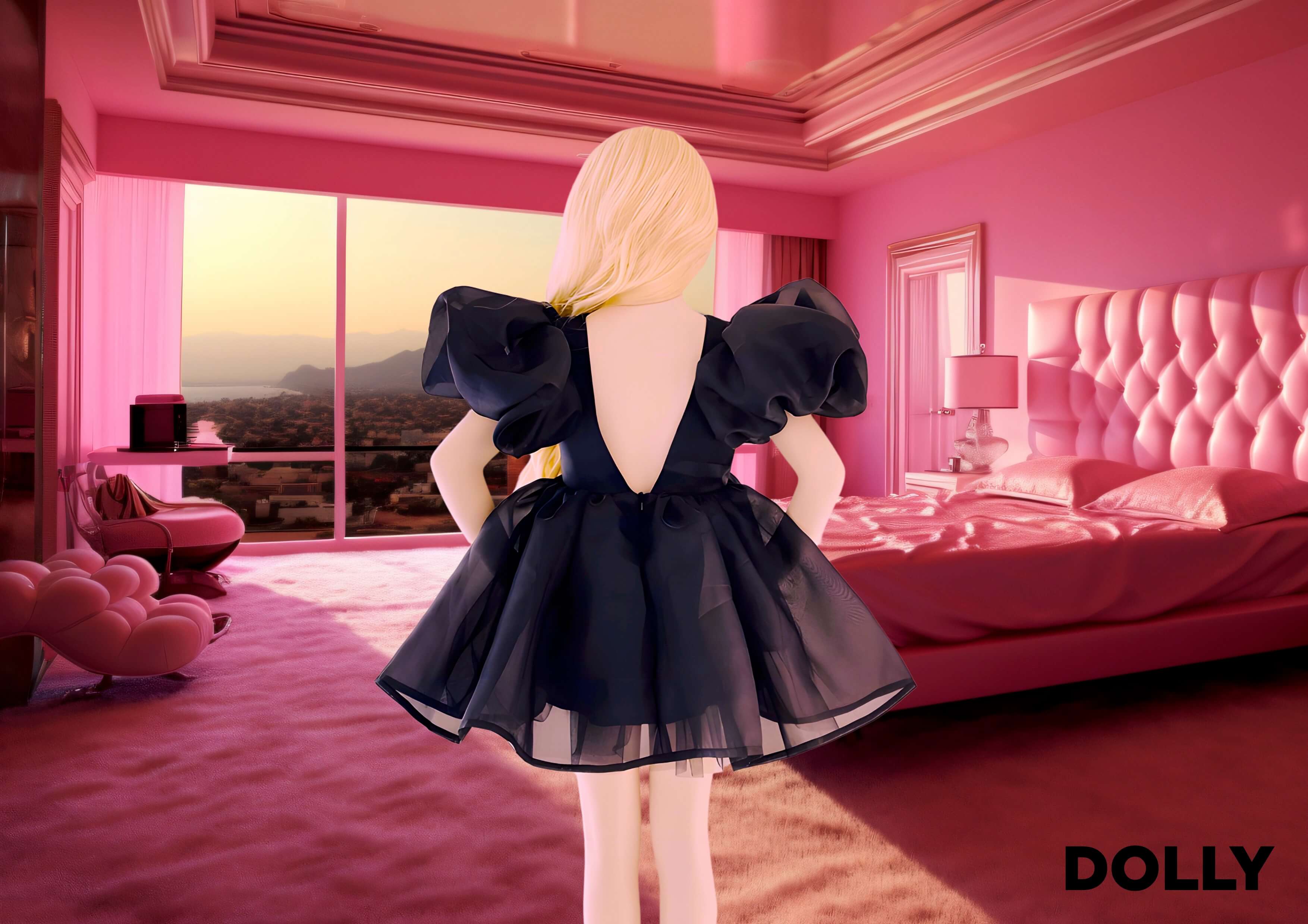 DOLLY V-BACK PUFF SLEEVE ORGANZA TUTU DRESS black