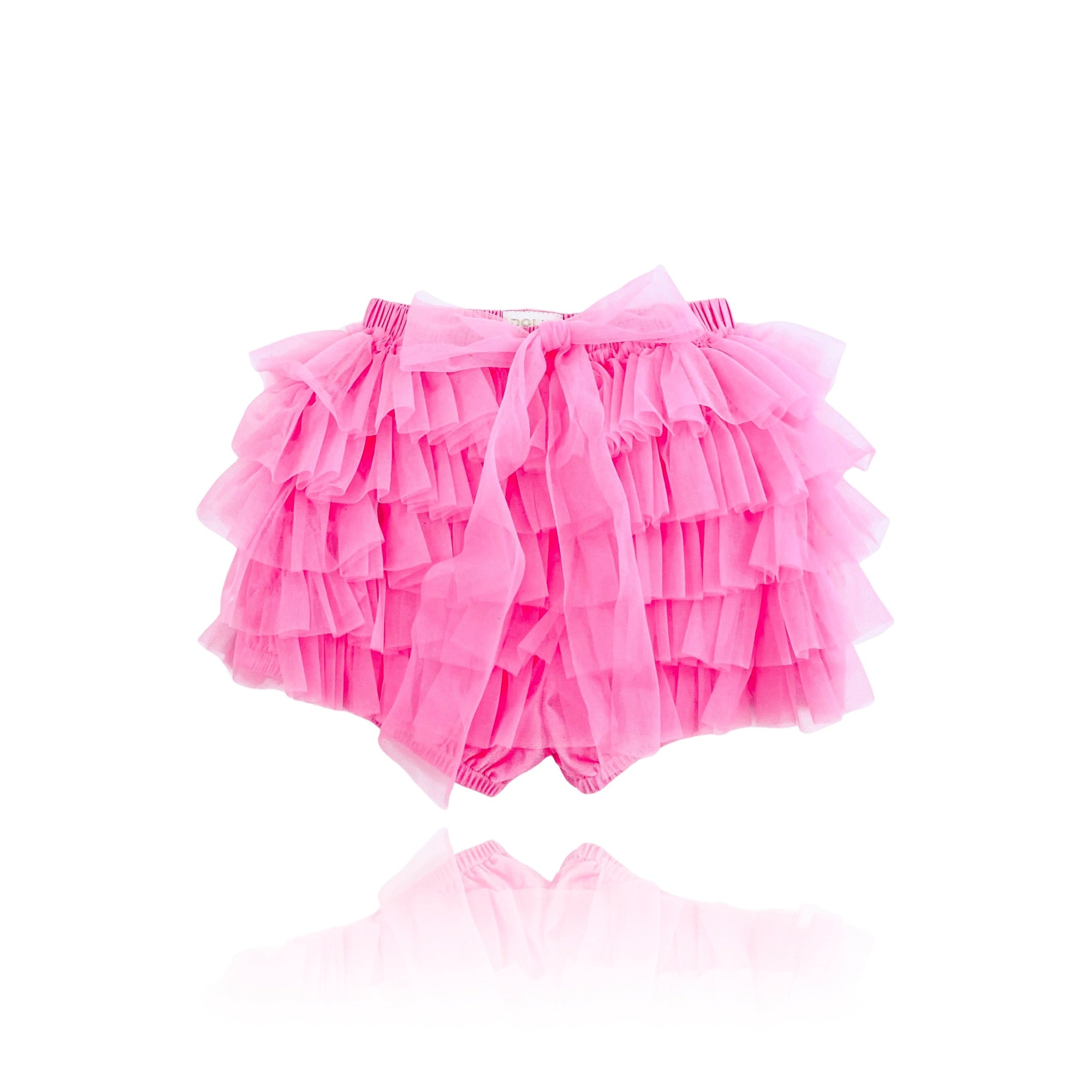 Pink ruffled bloomers on a white background