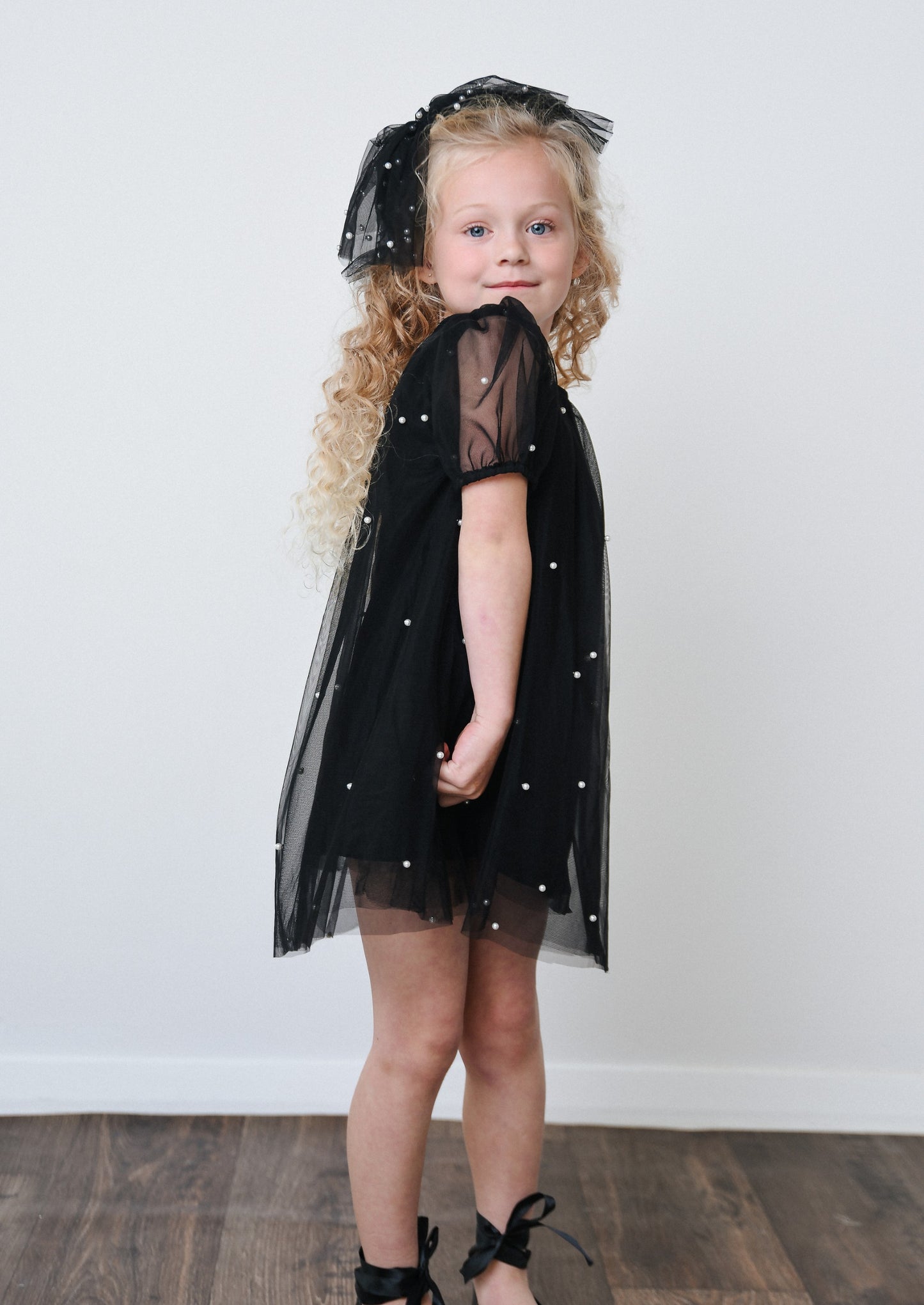 DOLLY® PEARL TULLE PUFF A-LINE DRESS black  ⚪