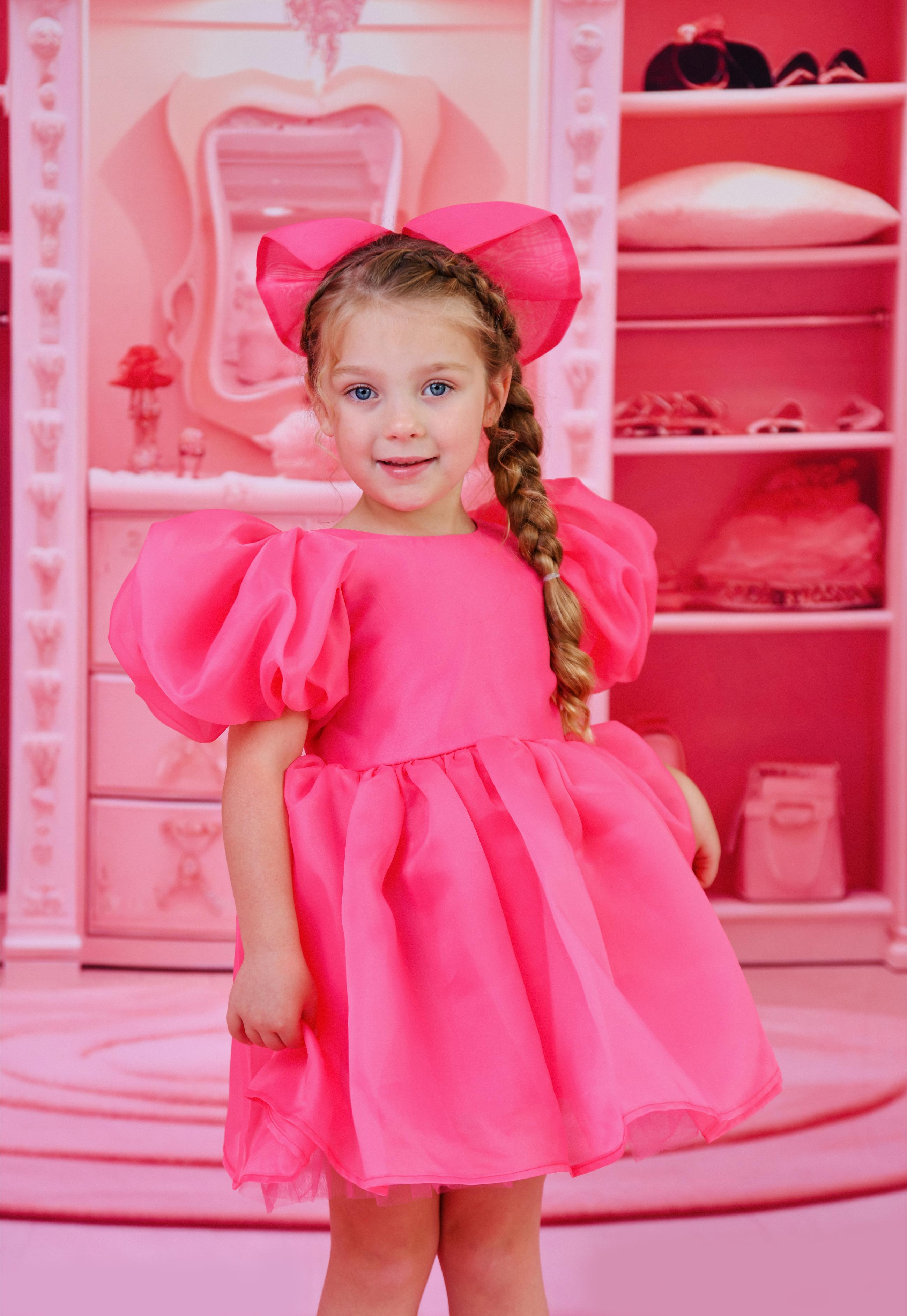 DOLLY V-BACK PUFF SLEEVE ORGANZA TUTU DRESS barbiepink