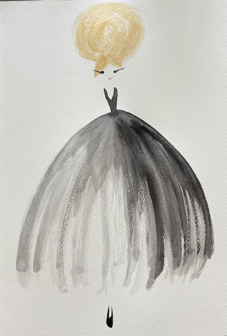 DOLLY SUNNY Watercolor Black Dress Kids Tee