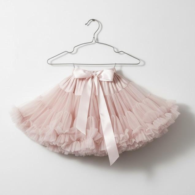 Pink tutu skirt with ribbons on a white background