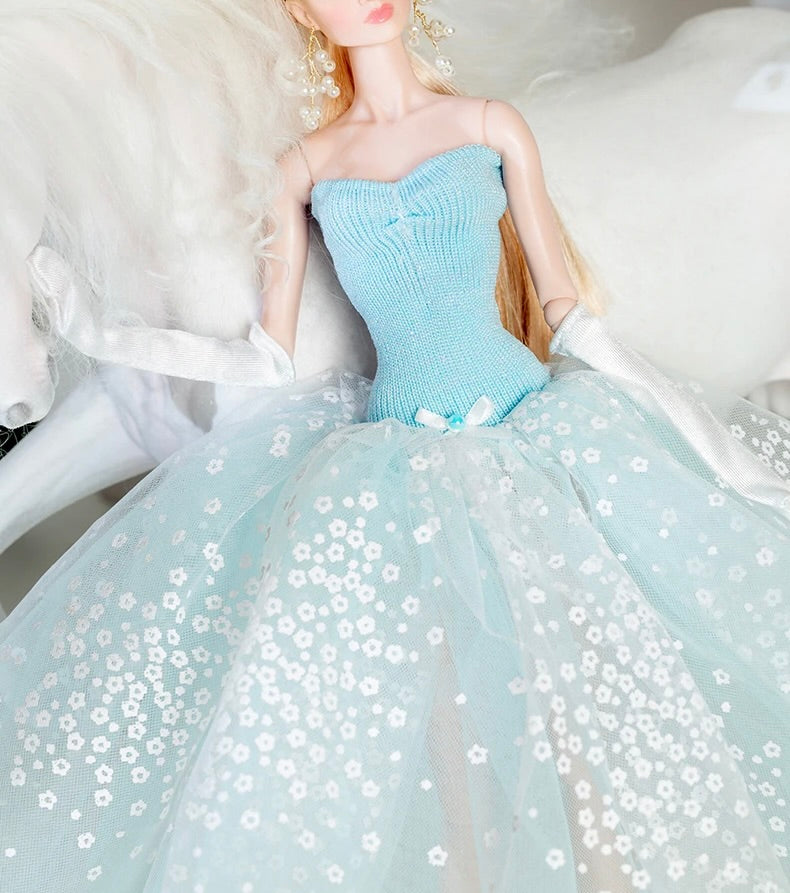 DOLLY® DOLL BARBIE CLOTHES SET DIOR WITH LIGHT BLUE DRESS + GLOVES + SHOES FOR 12 inch 30 cm 1/6 scale fashion dolls
