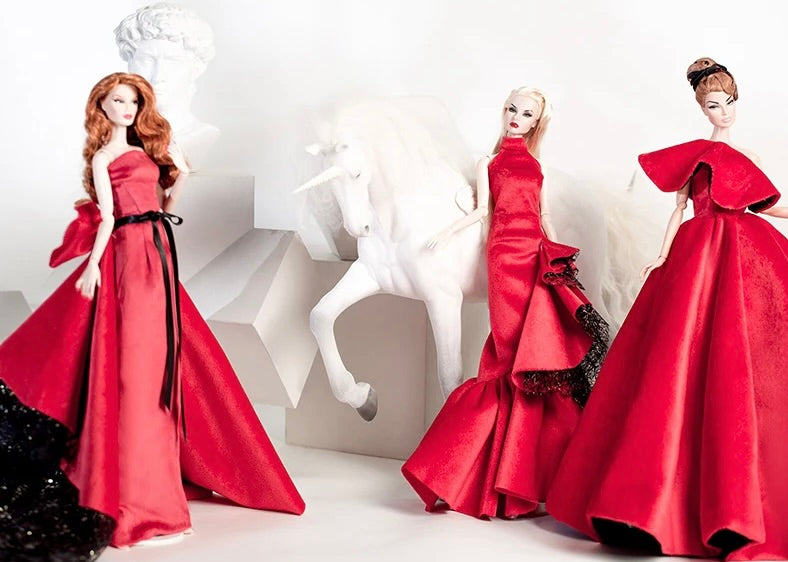 DOLLY® DOLL BARBIE CLOTHES RED CARPET VELVET COLD SHOULDER GOWN DRESS + SHOES FOR 12 inch 30 cm 1/6 scale fashion dolls