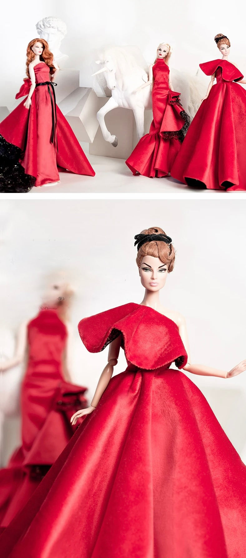 DOLLY® DOLL CLOTHES RED CARPET VELVET COLD SHOULDER GOWN DRESS + SHOES FOR 12 inch 30 cm 1/6 scale fashion dolls