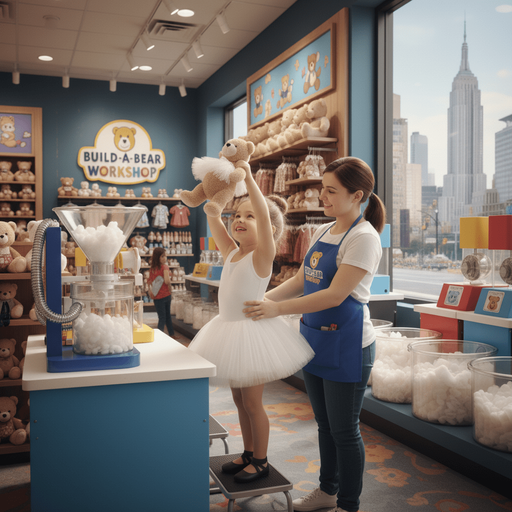 Woman and child in a Build-A-Bear Workshop store with teddy bear