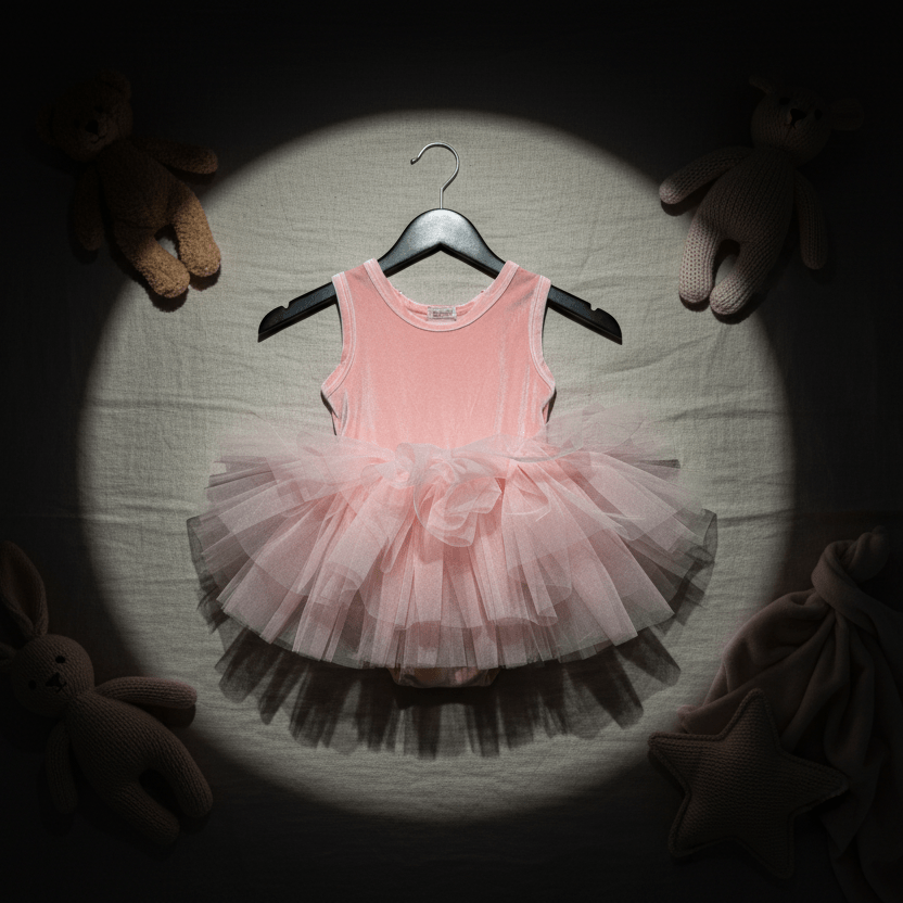 Pink tutu dress on a hanger with a spotlight effect