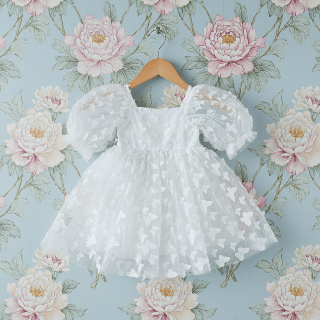 DOLLY ALLOVER BUTTERFLIES BABYDOLL DRESS white