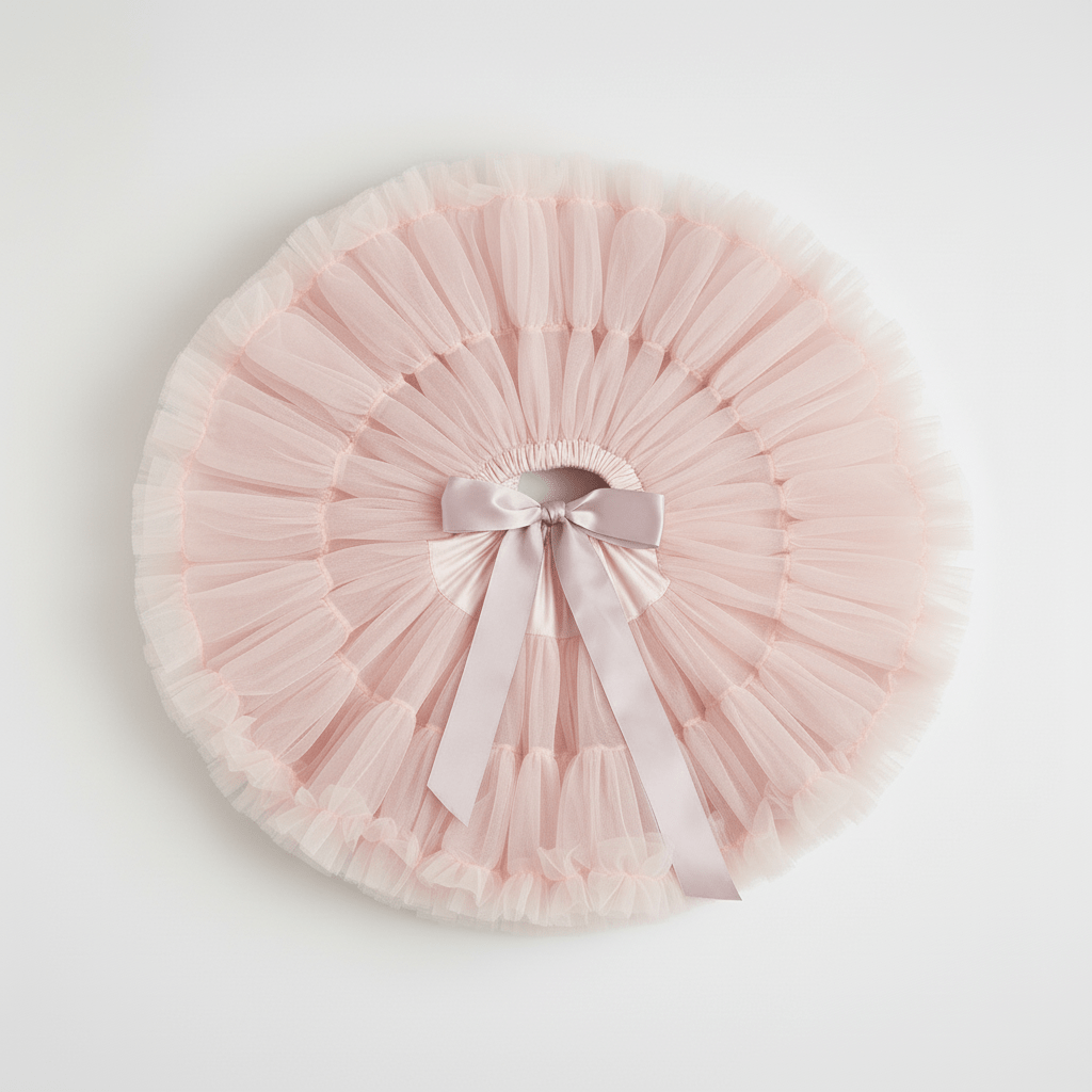 Pink tutu with a bow on a light gray background