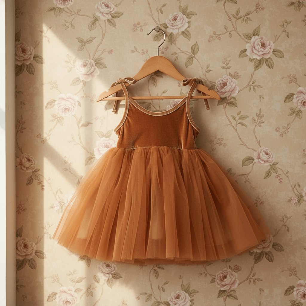 DOLLY VELVET COSMIC STRINGS TUTU DRESS caramel