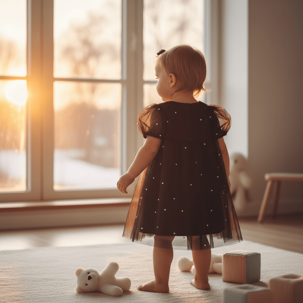 DOLLY® PEARL TULLE PUFF A-LINE DRESS black ⚪