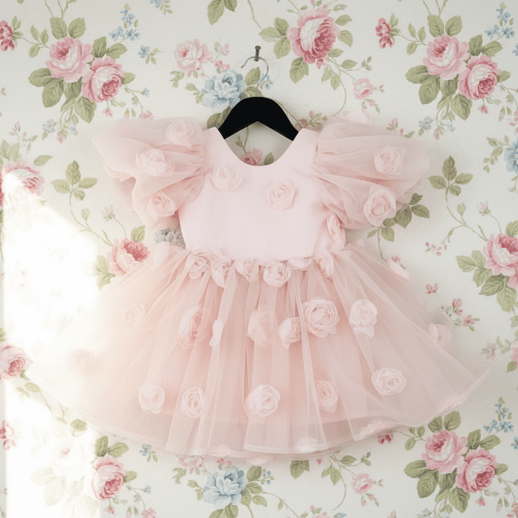 DOLLY® THE ROSE GARDEN TULLE V-BACK PUFF DRESS dollypink