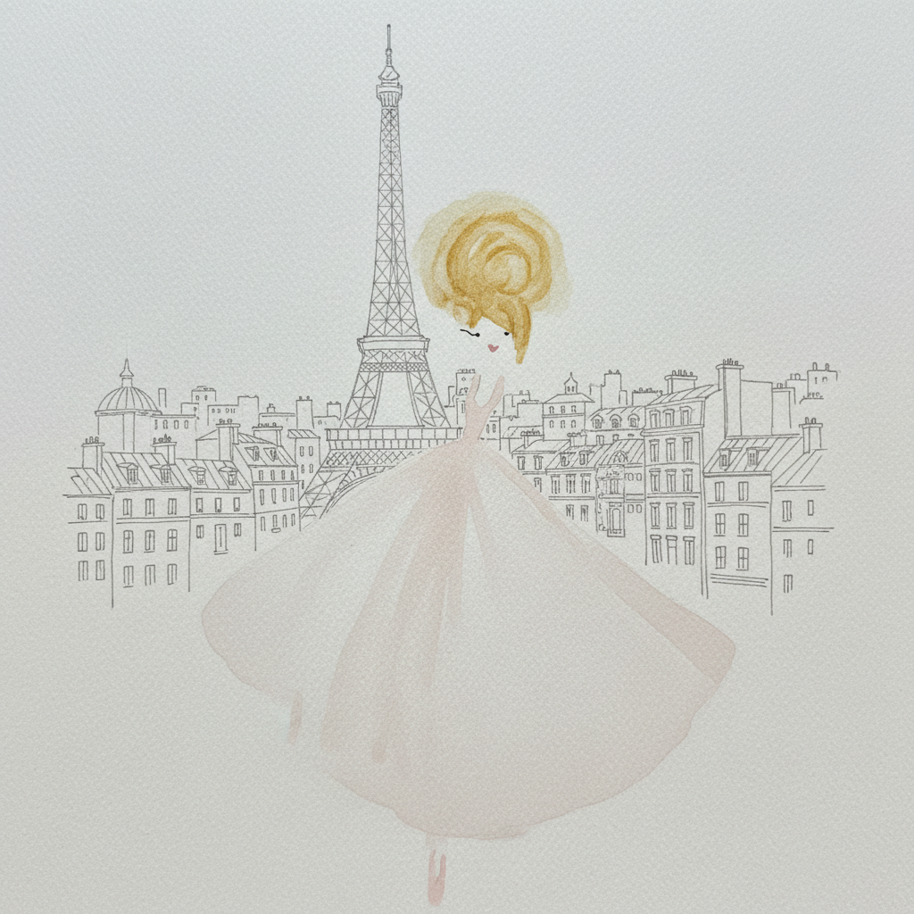 DOLLY Sunny in Paris Pink tutu dress Watercolor Art Print on Canvas
