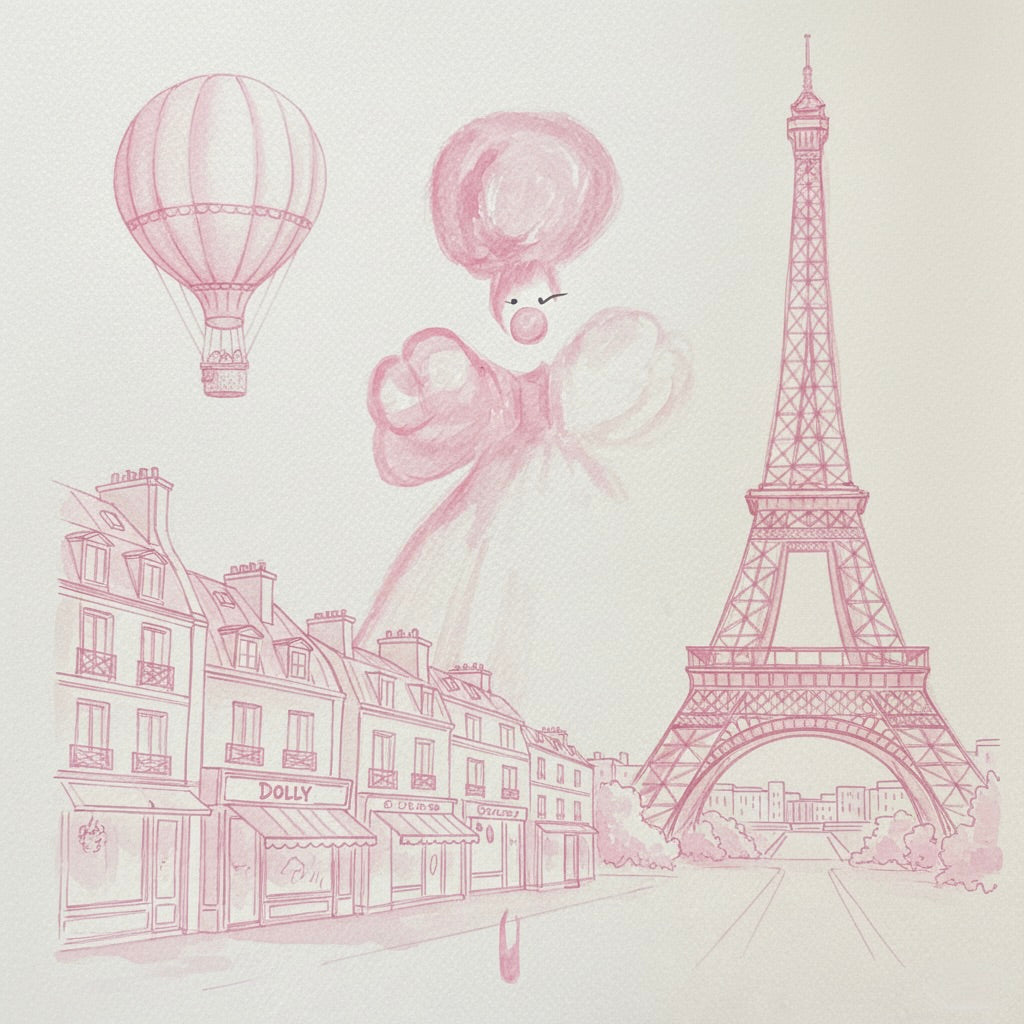 DOLLY Bubblegum Ballerina in Paris Watercolor Art Print on Canvas