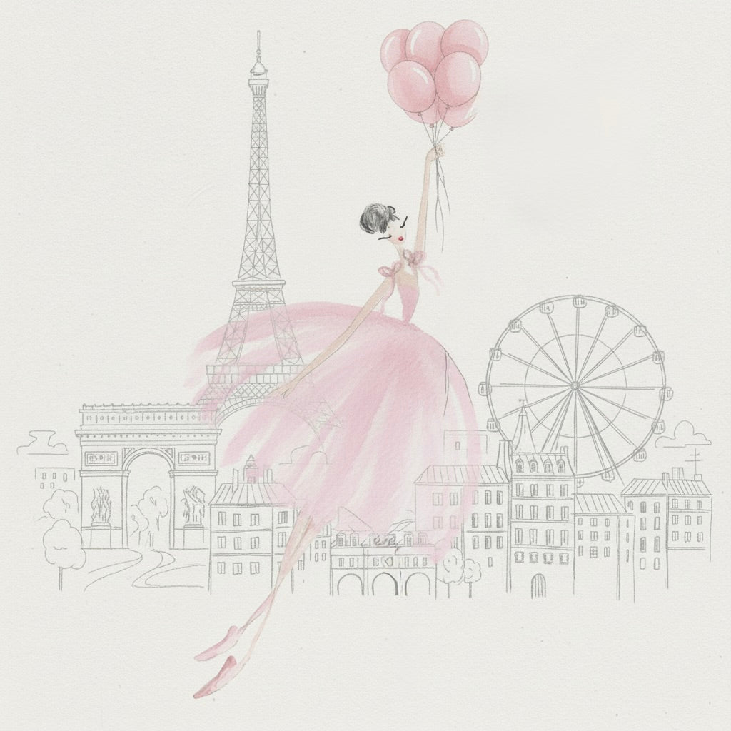 DOLLY Floating Ballerina Ballooning Paris Watercolor Art Print on Canvas