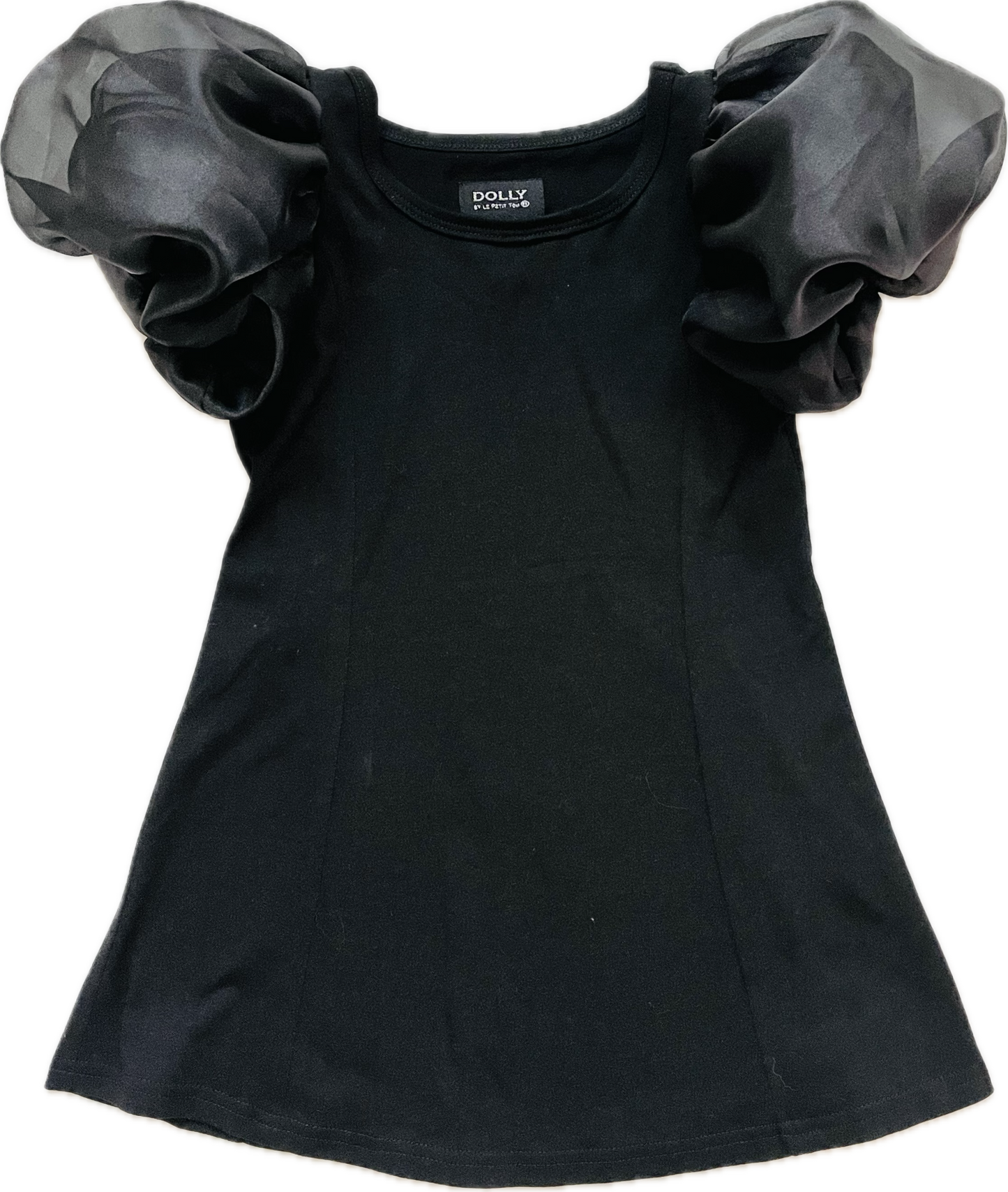 DOLLY WORLD SHORT PUFF SLEEVE ORGANZA DRESS WITH COTTON BODY black