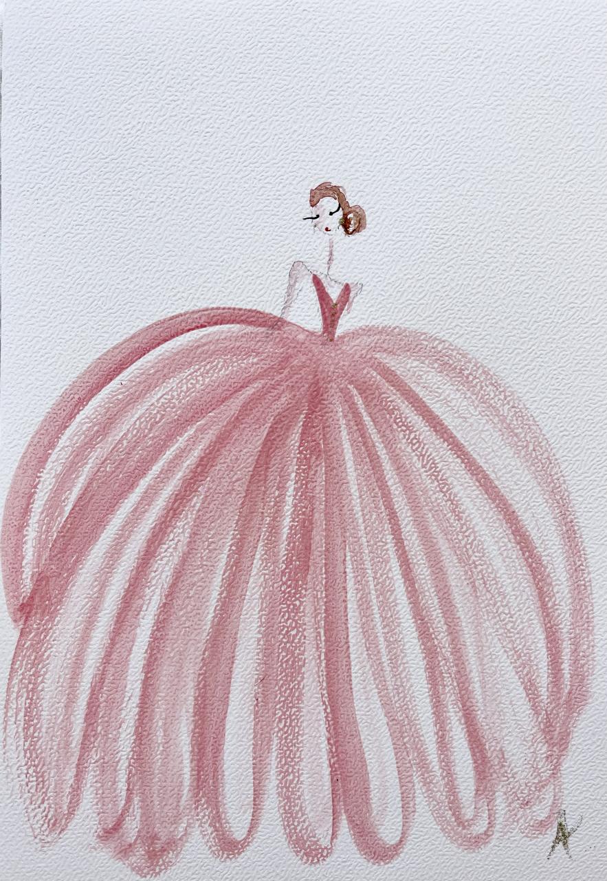 DOLLY Watercolor Pink Ballgown Ballerina Kids Tee