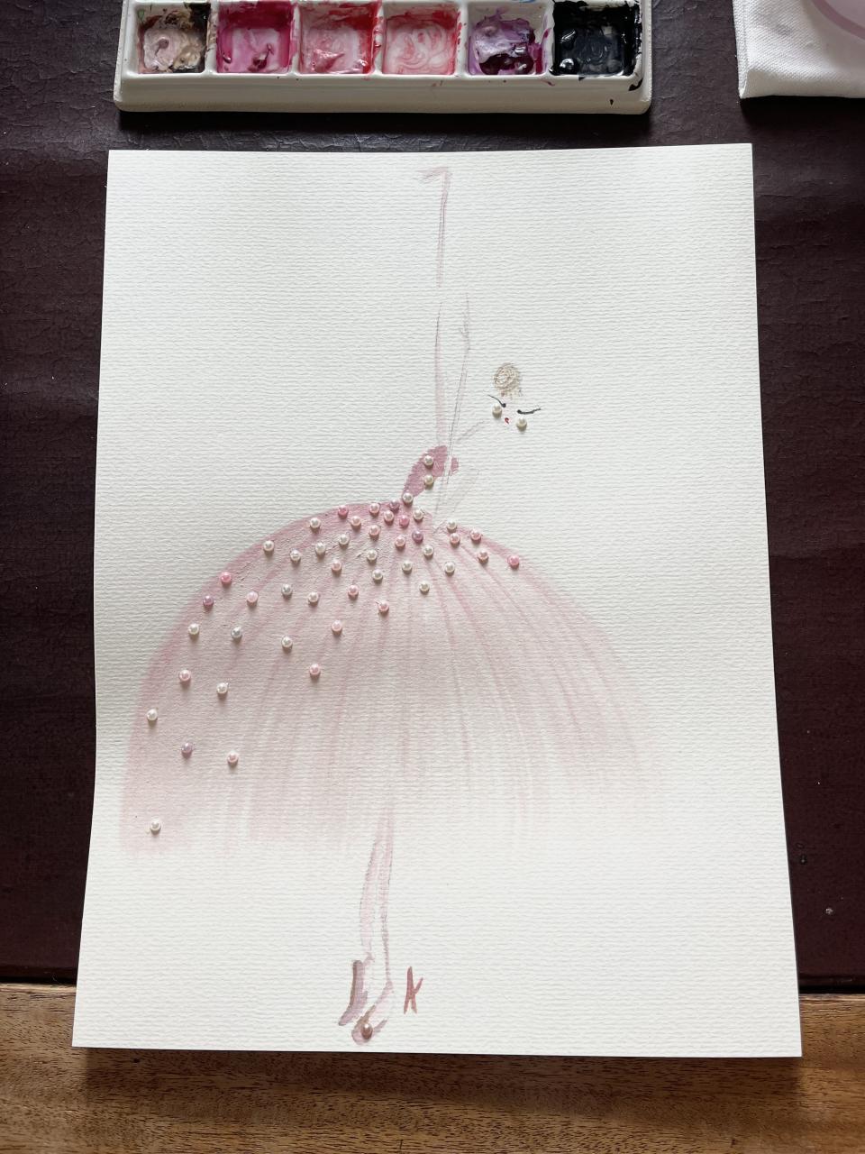 DOLLY Watercolor Pink Pearls Ballerina Kids Tee