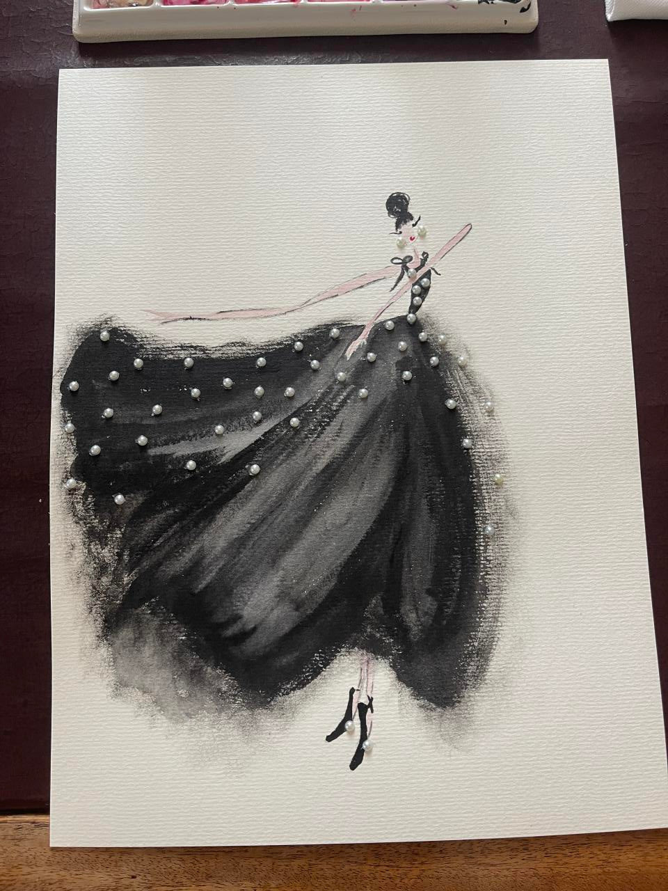 DOLLY Black Pearl Ballerina Watercolor Art Print