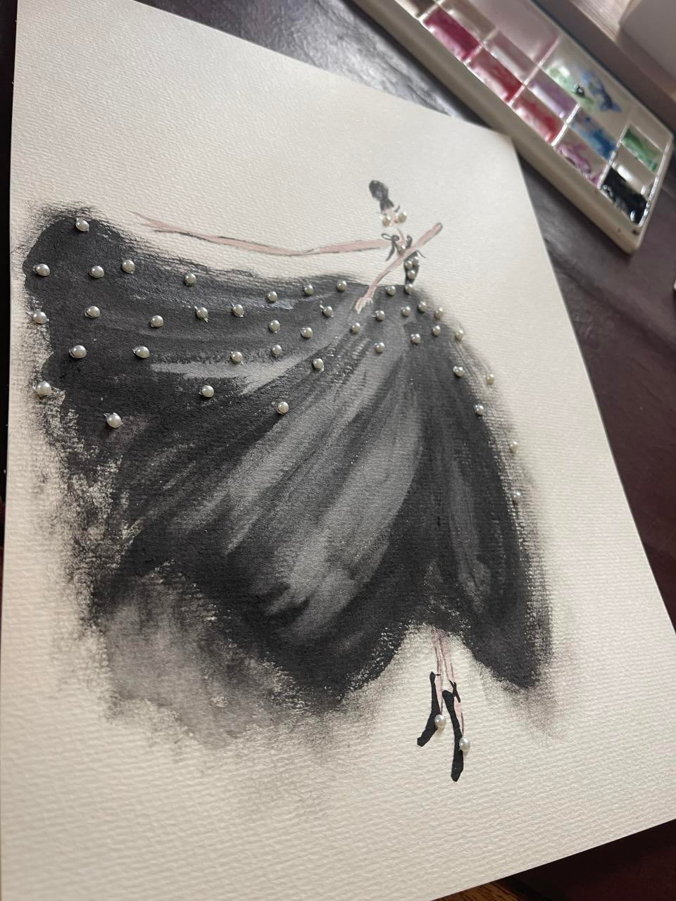 DOLLY Black Pearl Ballerina Watercolor Art Print