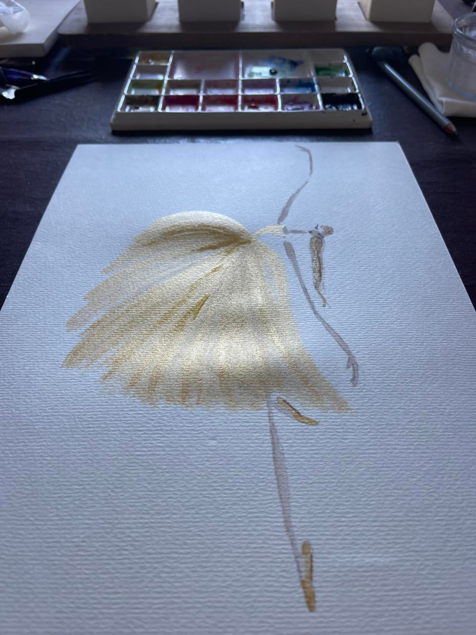 DOLLY Watercolor Gold Ballerina Kids Tee