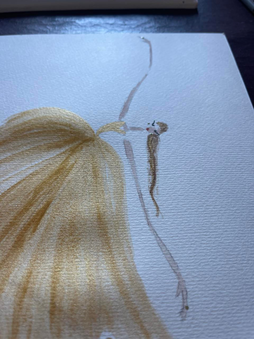 DOLLY Gold Ballerina Watercolor Art Print