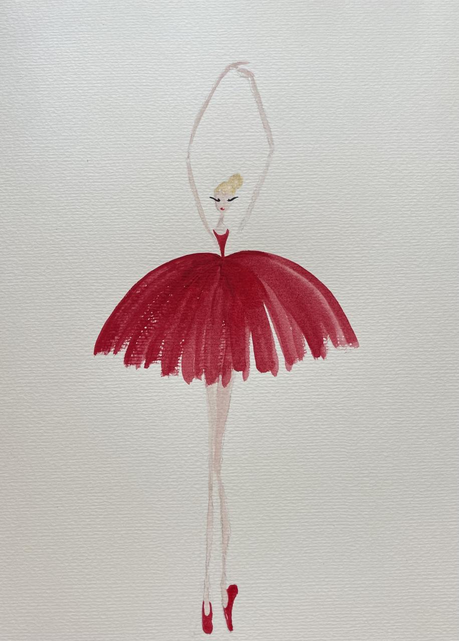 DOLLY Watercolor Red Ballerina Kids Tee