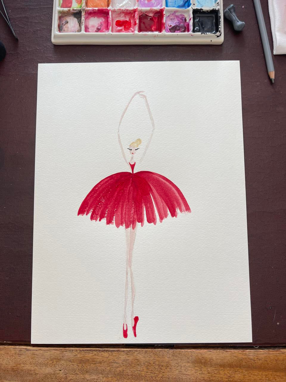 DOLLY Watercolor Red Ballerina Kids Tee