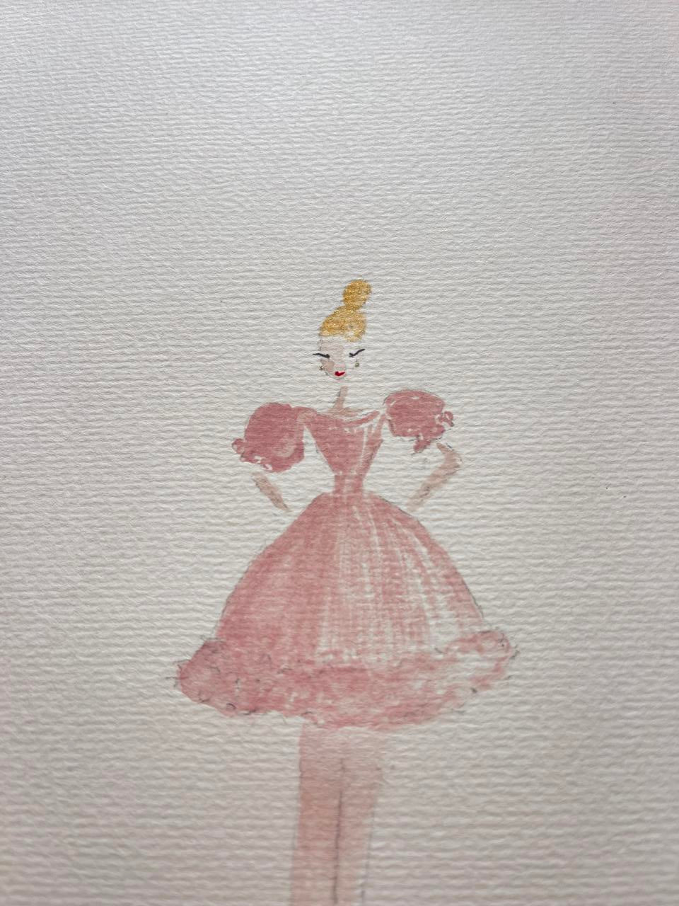 DOLLY Long Legs Frilly Dress Watercolor Art Print