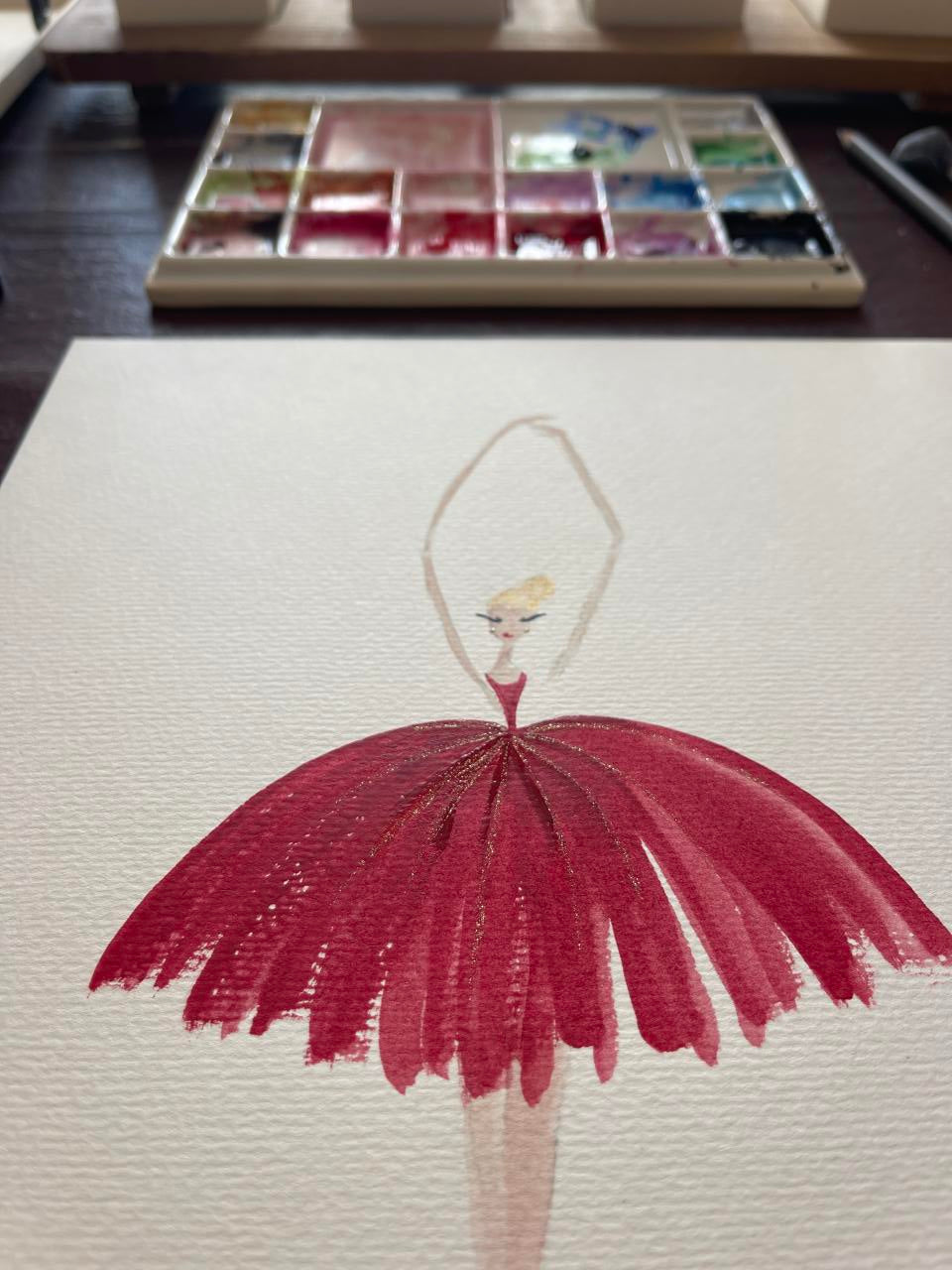 DOLLY Watercolor Red Ballerina Kids Tee