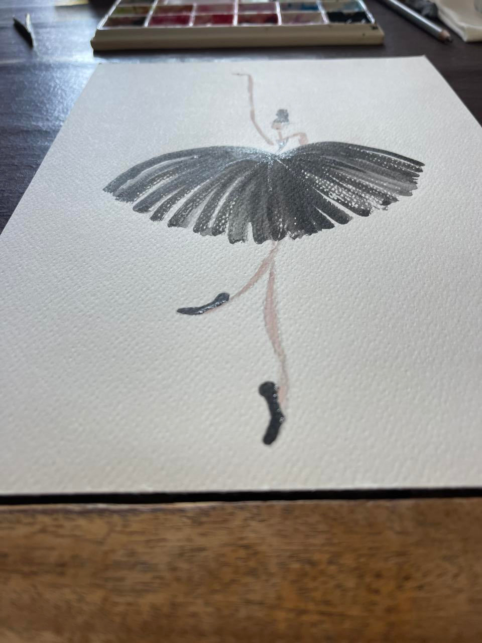 DOLLY Black Ballerina Watercolor Art Print