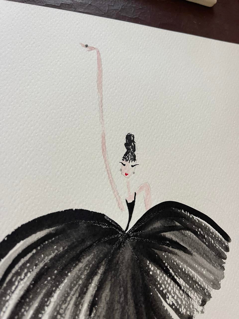 DOLLY Black Ballerina Watercolor Art Print