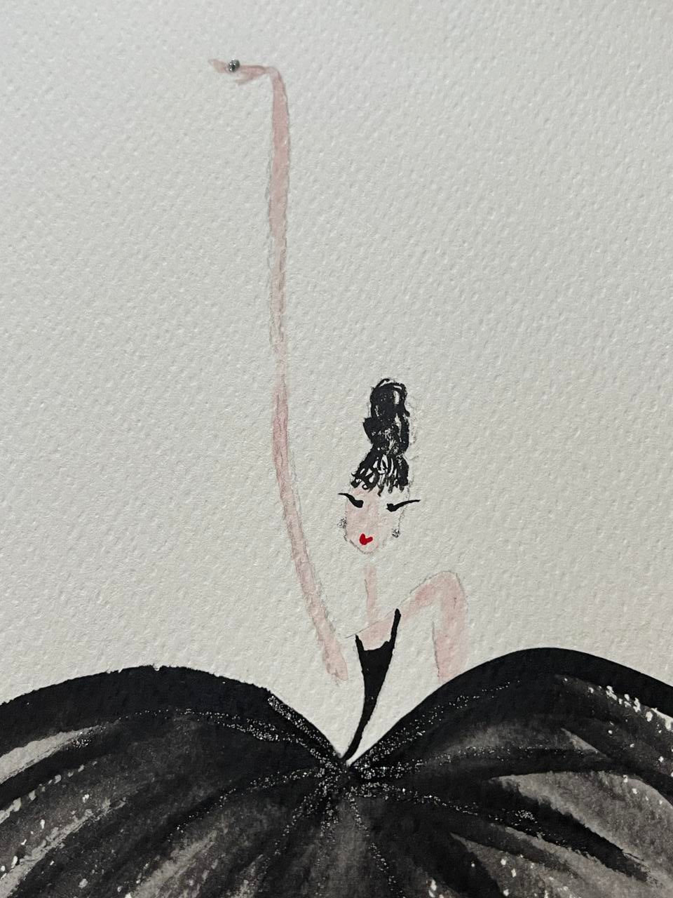 DOLLY Black Ballerina Watercolor Art Print